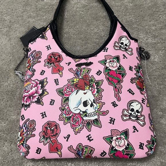 Ed Hardy Handbags - Ed Hardy Pink Skull and Floral Women's Bag